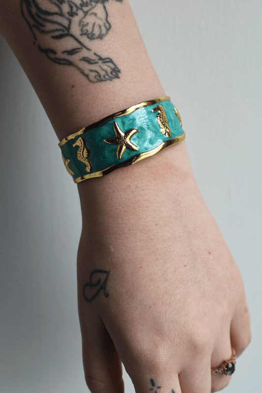 Stainless Steel Mermaidcore Open Cuff Bracelet with Gold Accents