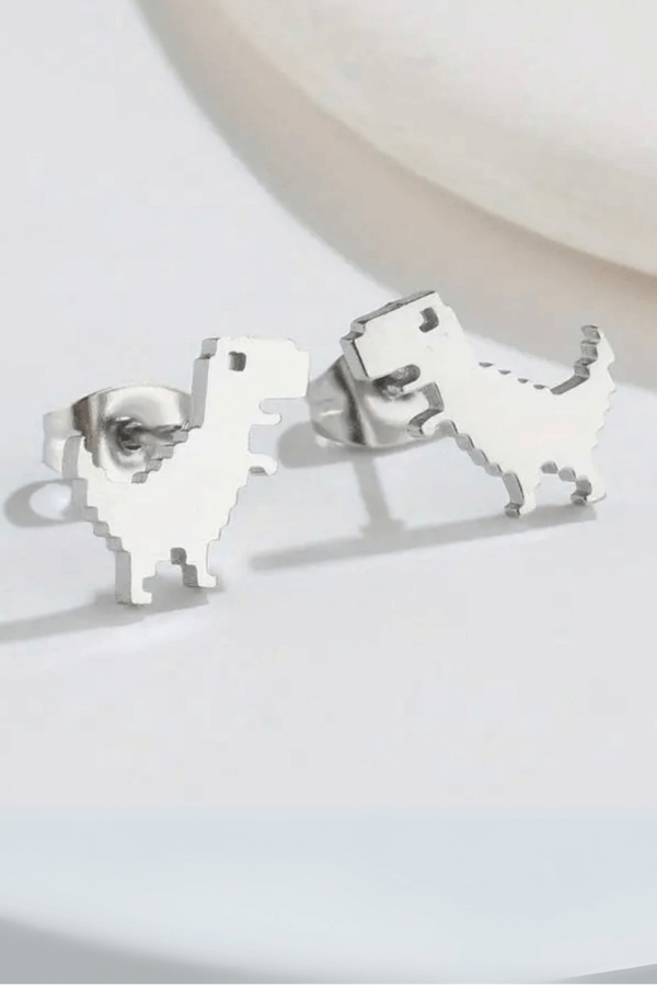 No-Internet T-Rex Stainless Steel Silver Stud Earrings