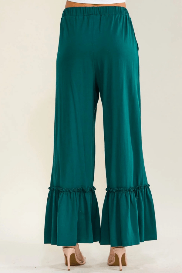 Boho Aesthetic Teal Ruffle Bottom Palazzo Pants with Pockets