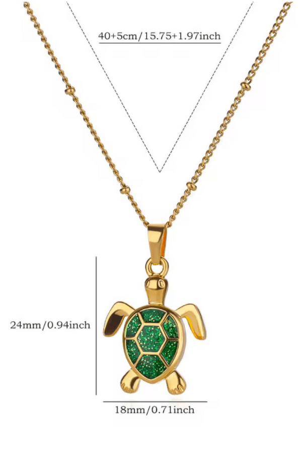 stainless steel gold and green turtle necklace