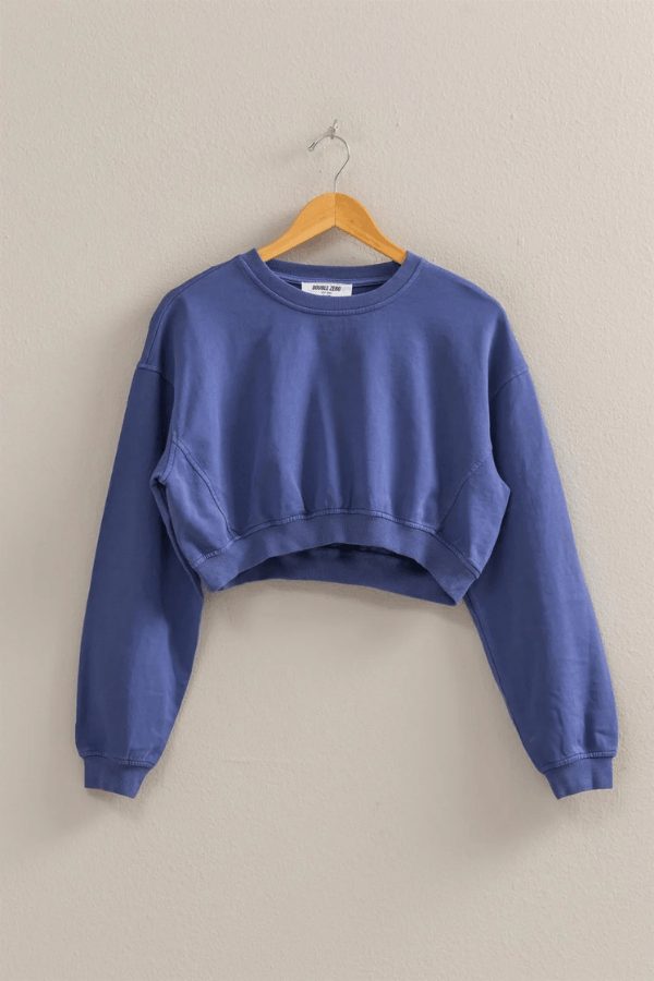 Long Sleeve Cropped Crewneck Sweatshirt Navy