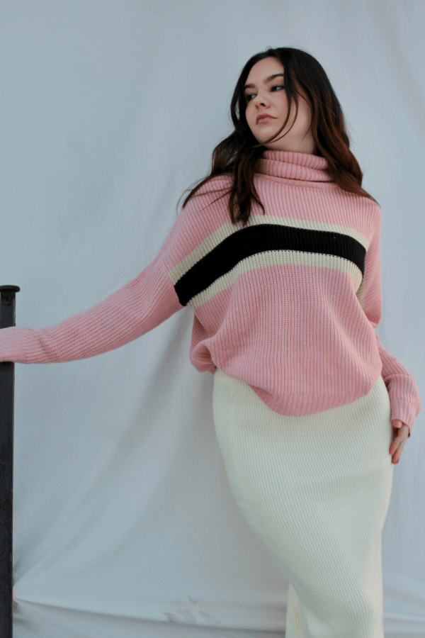 Pink Turtleneck Knit Striped Sweater – Aubrey's Aesthetics