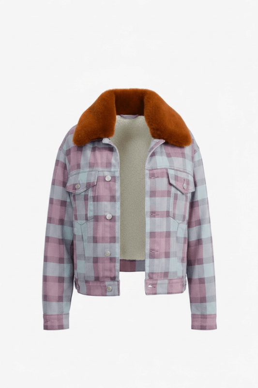 Plaid Faux Fur Cotton Preppy Jacket