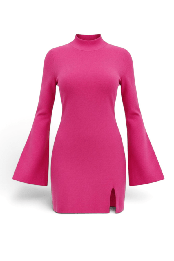 Bell Sleeve Mock Neck Preppy Hot Pink Fuchsia Bodycon Mini Dress – Aubrey's Aesthetics