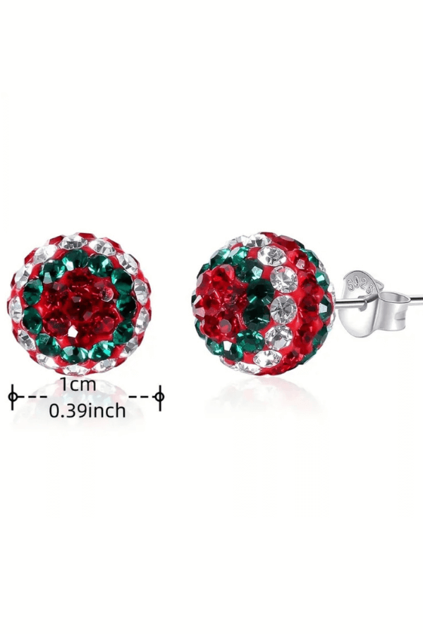 925 Sterling Silver Red Green Rhinestone Stud Earrings