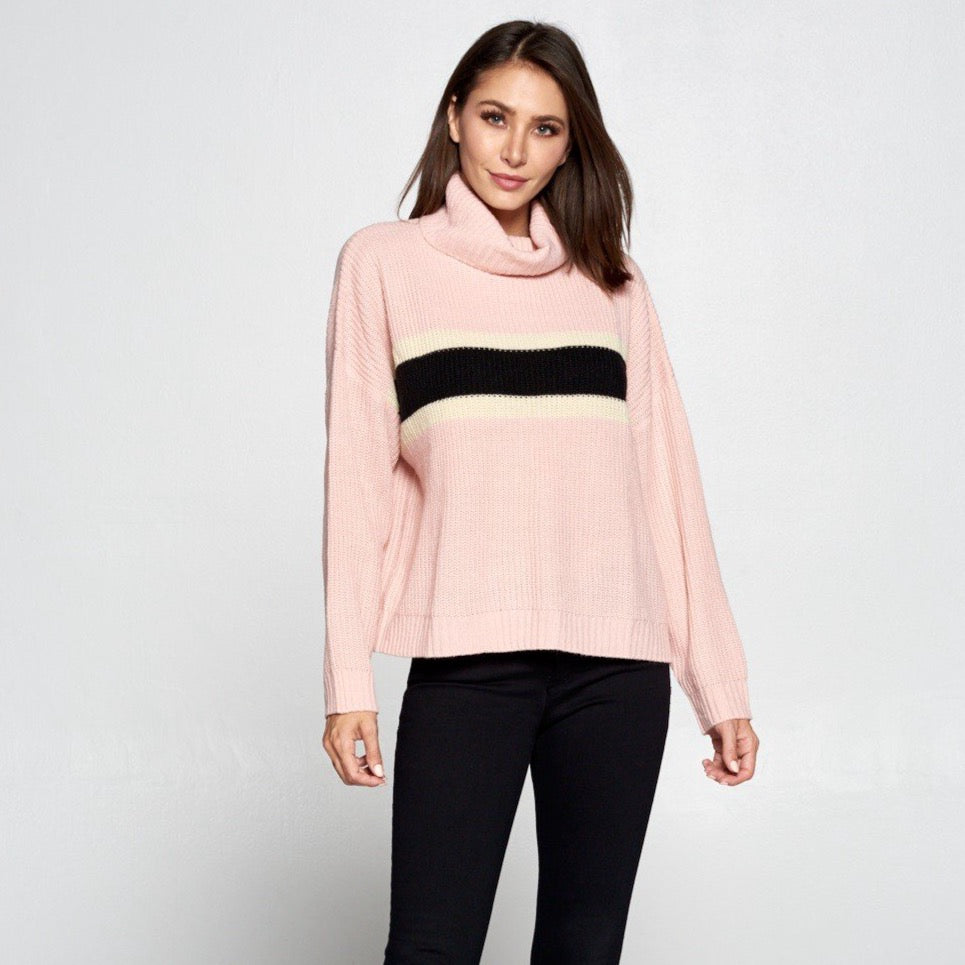 pink cream and black stripe sweater