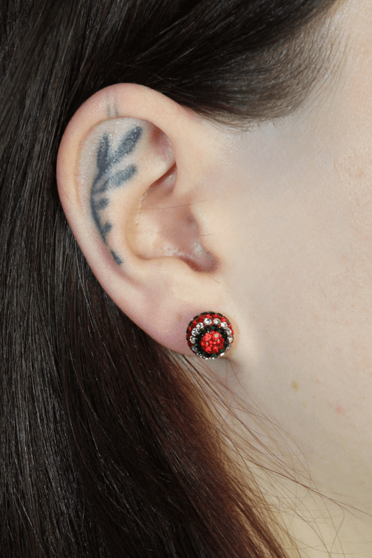 925 Sterling Silver Red Green Rhinestone Stud Earrings