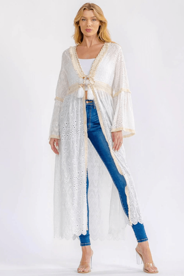 boho aesthetic eyelet tassel 100 cotton cardigan 