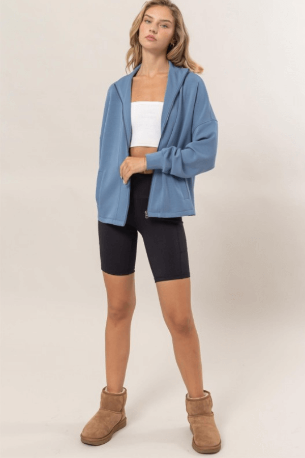 High Neck Zip up Slate Blue Jacket