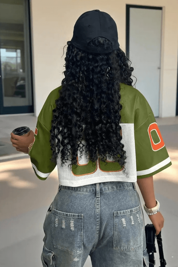 Green and Orange Cropped Sporty Jersey with Number 5