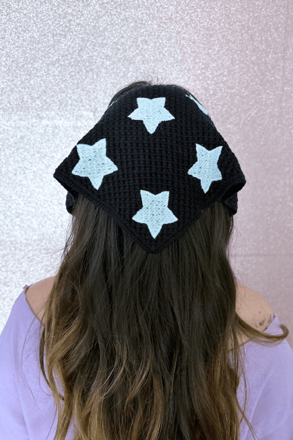 Black and White Star Knit Headscarf