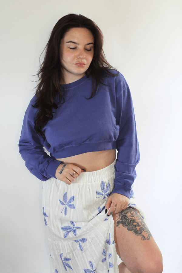 Long Sleeve Cropped Crewneck Sweatshirt Navy