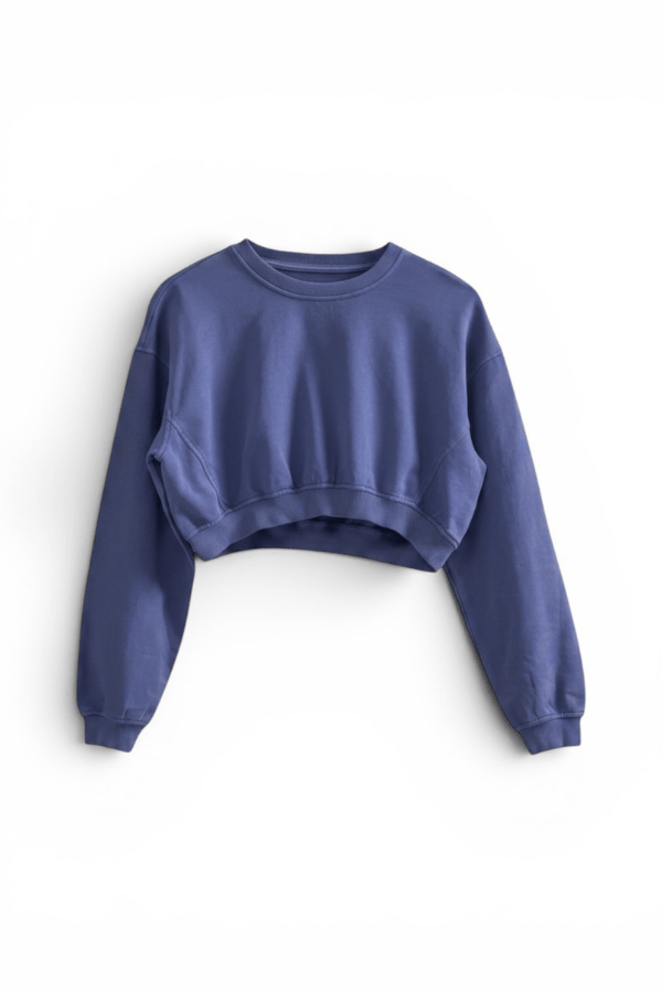 Long Sleeve Cropped Crewneck Sweatshirt Navy