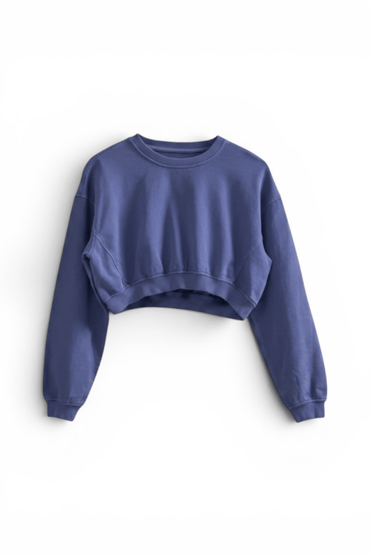 Long Sleeve Cropped Crewneck Sweatshirt Navy