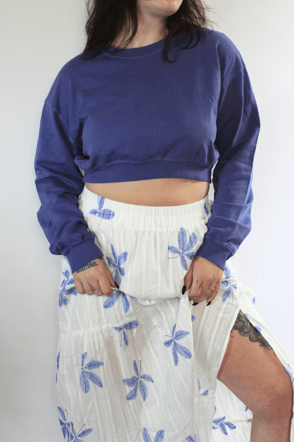 Long Sleeve Cropped Crewneck Sweatshirt Navy