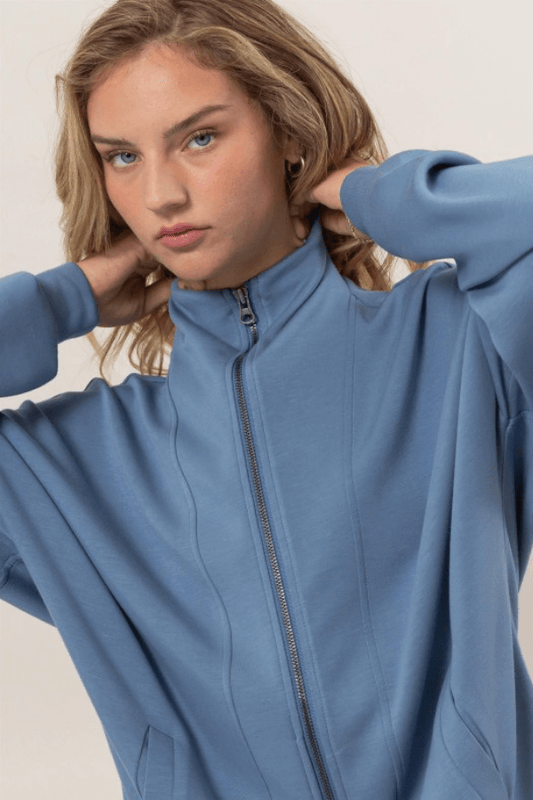 High Neck Zip up Slate Blue Jacket