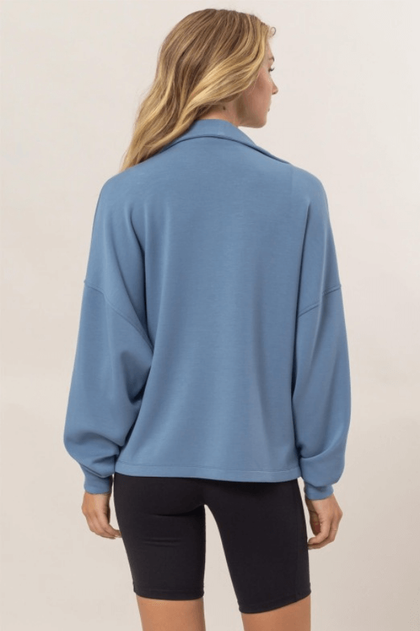 High Neck Zip up Slate Blue Jacket