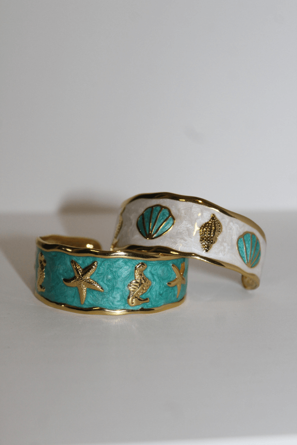 Stainless Steel Mermaidcore Open Cuff Bracelet with Gold Accents