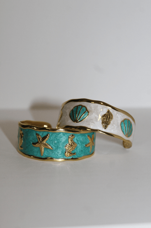 Stainless Steel Mermaidcore Open Cuff Bracelet with Gold Accents