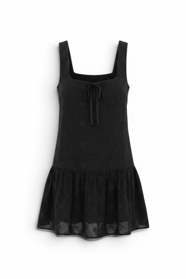 Black Square Neck Tunic Eyelet Black Mini Dress