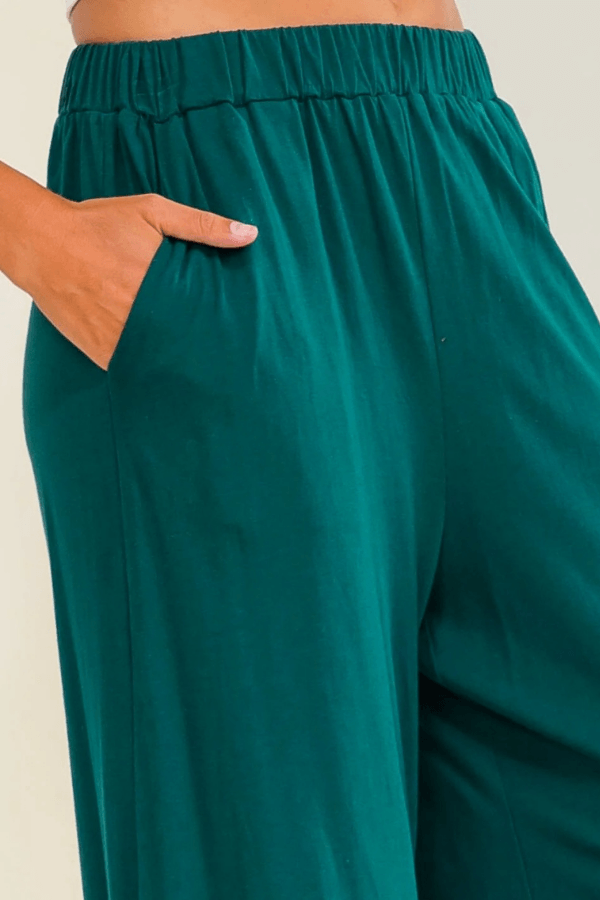 Boho Aesthetic Teal Ruffle Bottom Palazzo Pants with Pockets