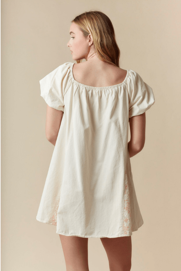 Cottagecore Aesthetic Puff Sleeve Beige Tan Short Dress L