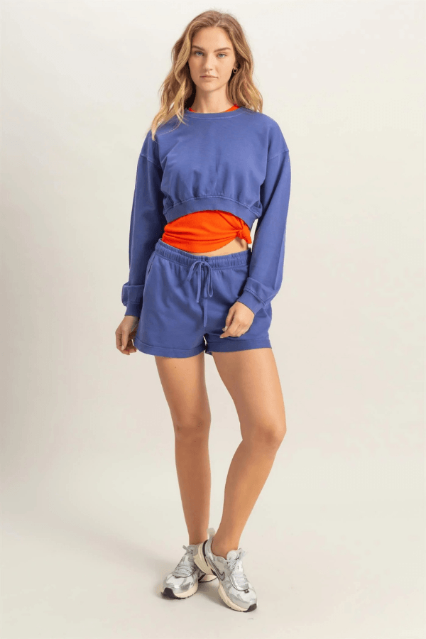 Long Sleeve Cropped Crewneck Sweatshirt Navy