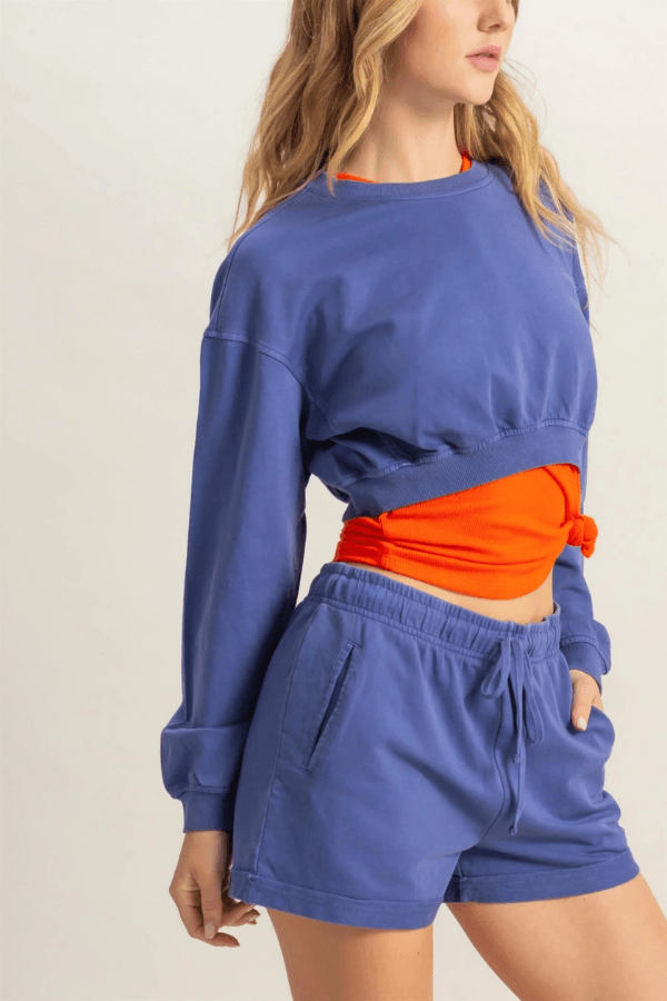 Long Sleeve Cropped Crewneck Sweatshirt Navy