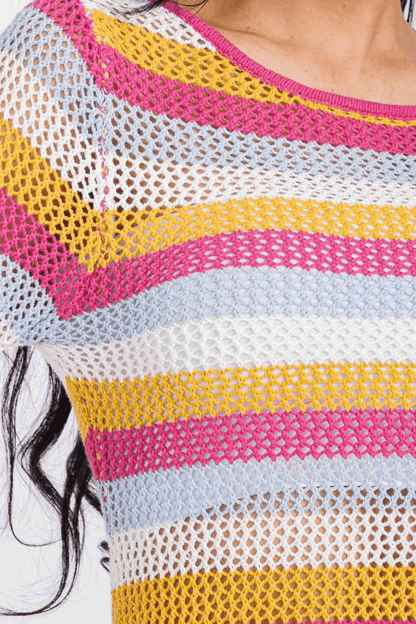 Colorful Stripe Knit Preppy Cover-up Dress
