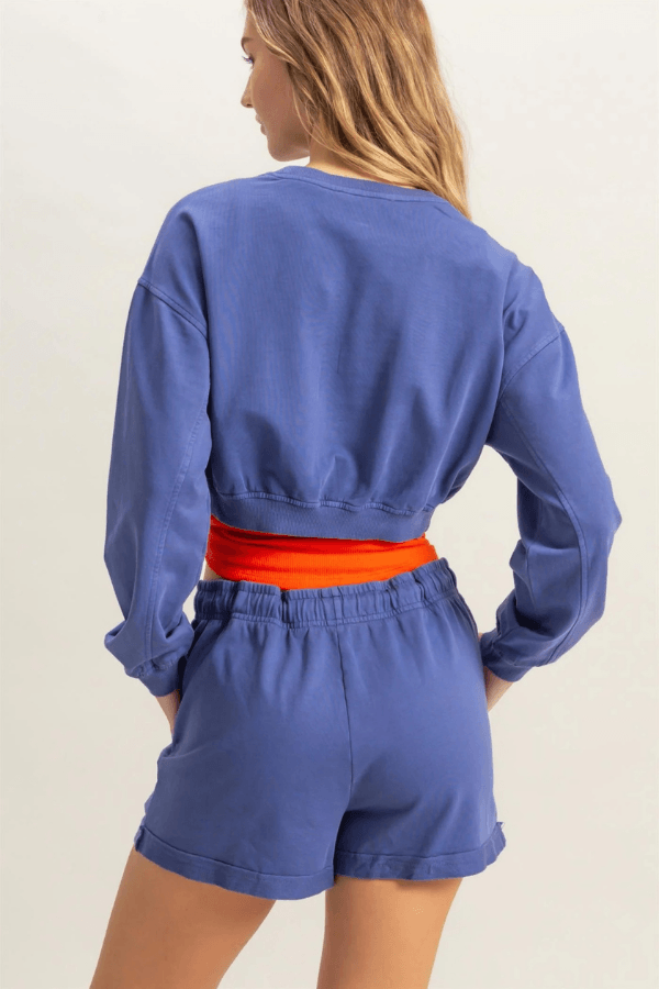 Long Sleeve Cropped Crewneck Sweatshirt Navy