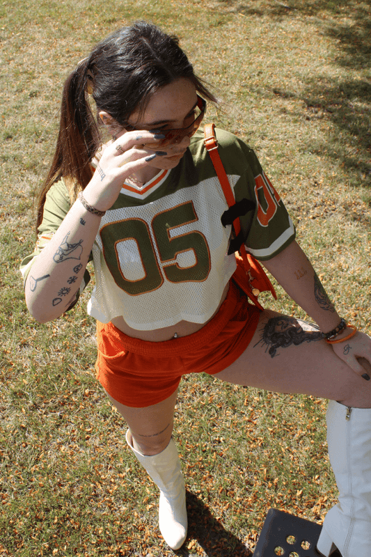 Green and Orange Cropped Sporty Jersey with Number 5