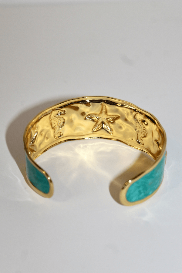 Stainless Steel Mermaidcore Open Cuff Bracelet with Gold Accents