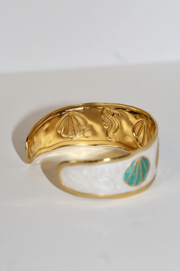 Stainless Steel Mermaidcore Open Cuff Bracelet with Gold Accents