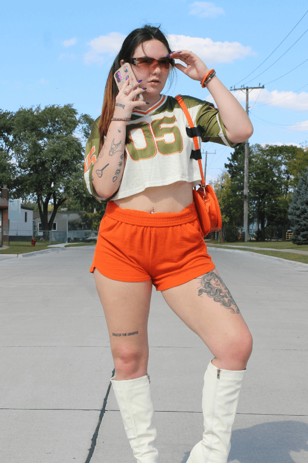 Green and Orange Cropped Sporty Jersey with Number 5