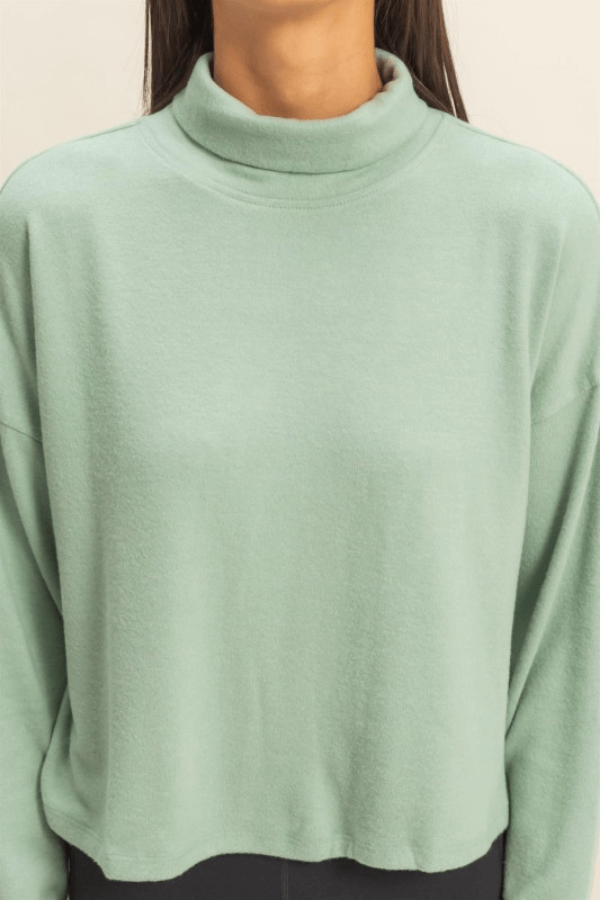 Drop Shoulder Sage Green Turtleneck Knit Top