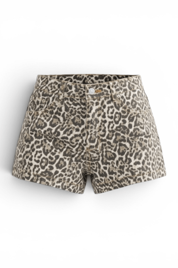 Leopard Print Denim Pocket Shorts