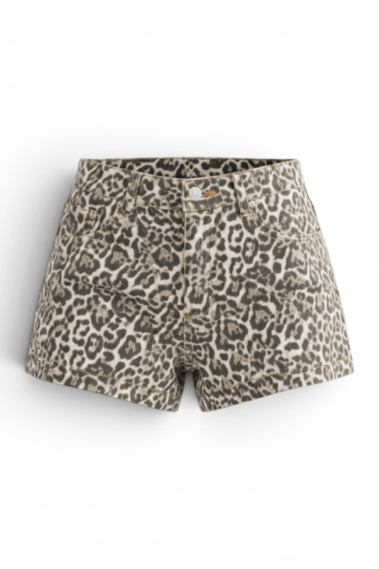Leopard Print Denim Pocket Shorts