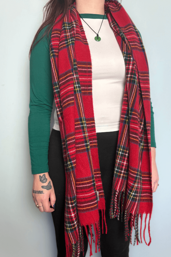 Red Plaid Warm & Cozy Woven Shawl Scarf
