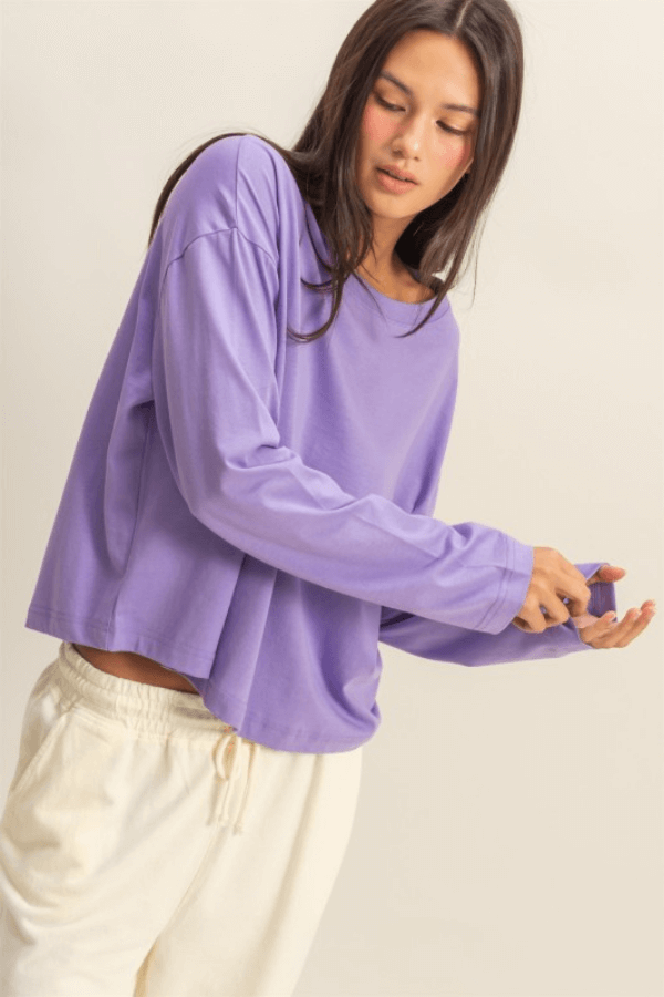 Lilac Long Sleeve Wide Fit Tee