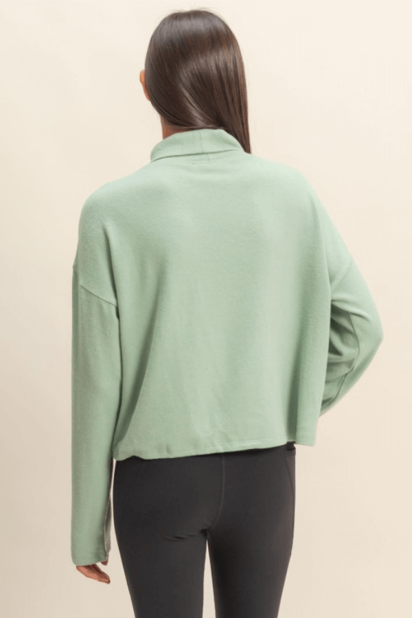 Drop Shoulder Sage Green Turtleneck Knit Top