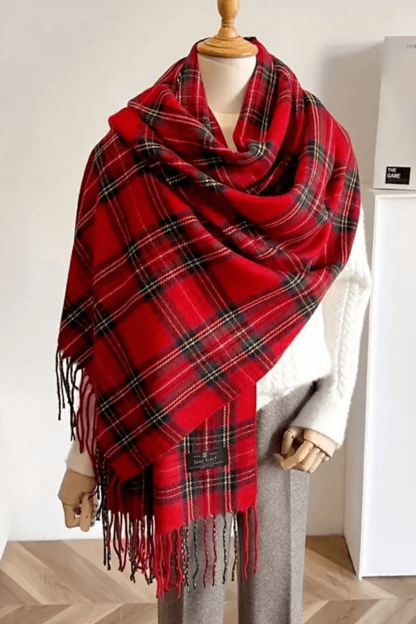 Red Plaid Warm & Cozy Woven Shawl Scarf