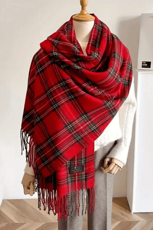 Red Plaid Warm & Cozy Woven Shawl Scarf