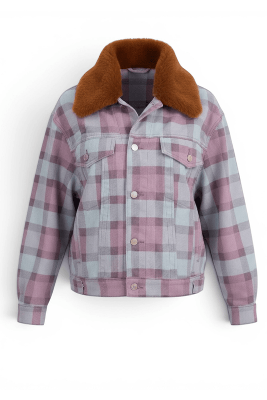 Plaid Faux Fur Cotton Preppy Jacket