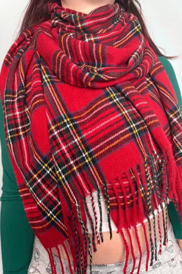 Red Plaid Warm & Cozy Woven Shawl Scarf