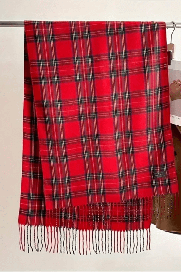 Red Plaid Warm & Cozy Woven Shawl Scarf