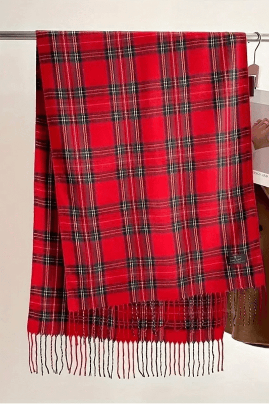 Red Plaid Warm & Cozy Woven Shawl Scarf