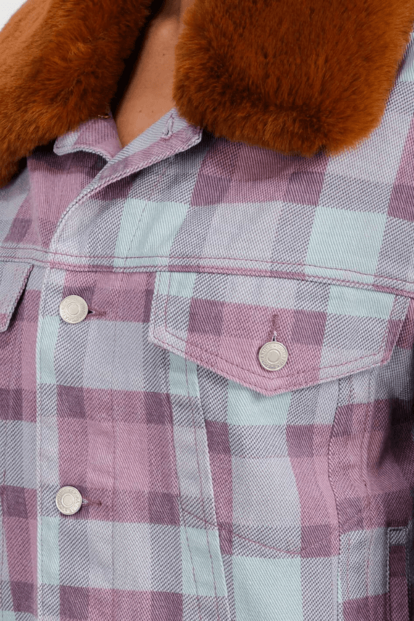 Plaid Faux Fur Cotton Preppy Jacket