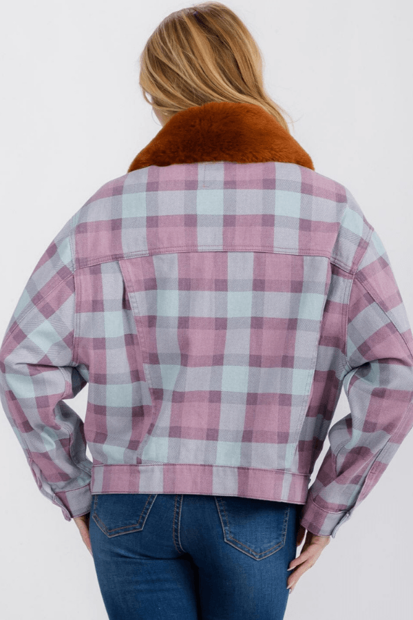 Plaid Faux Fur Cotton Preppy Jacket