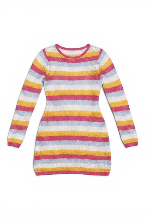 Colorful Stripe Knit Preppy Cover-up Dress