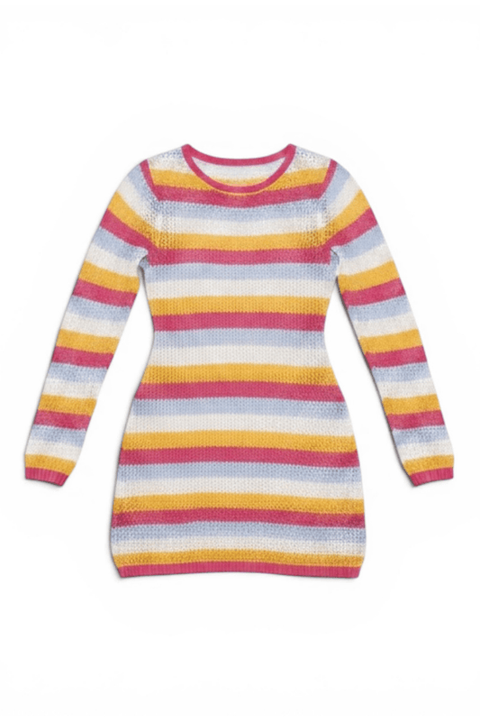 Colorful Stripe Knit Preppy Cover-up Dress